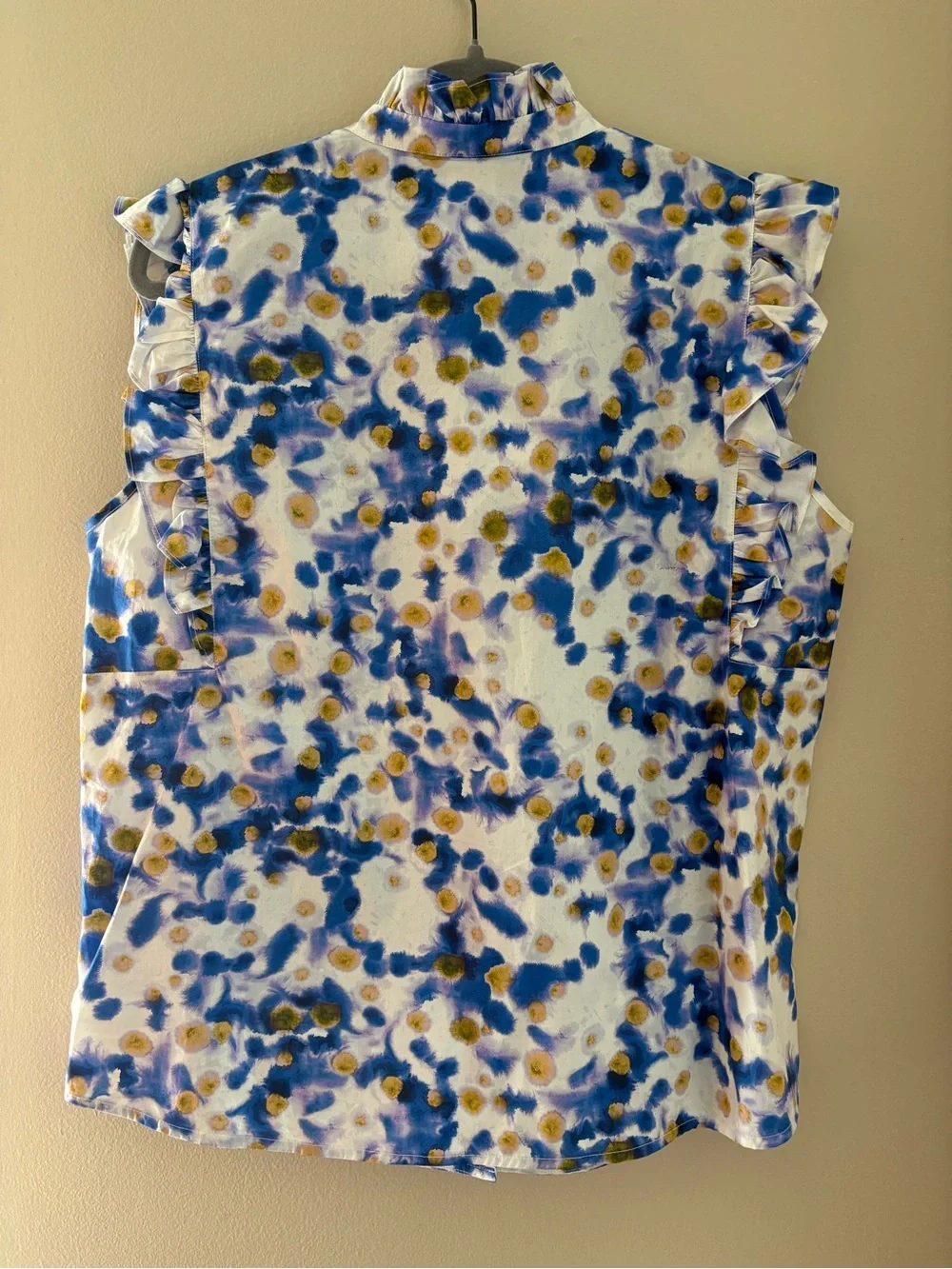 NWT Baum und Pferdgarten Miramar Blouse High Neck Ruffles Blue Gold Sz 42 Large - Picture 7 of 7